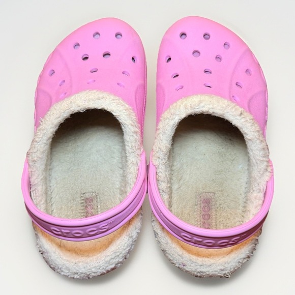 Crocs Classic Faux Fur Lined Pink Clogs Dual Comfort Girls Size J2/J4 - Picture 4 of 8